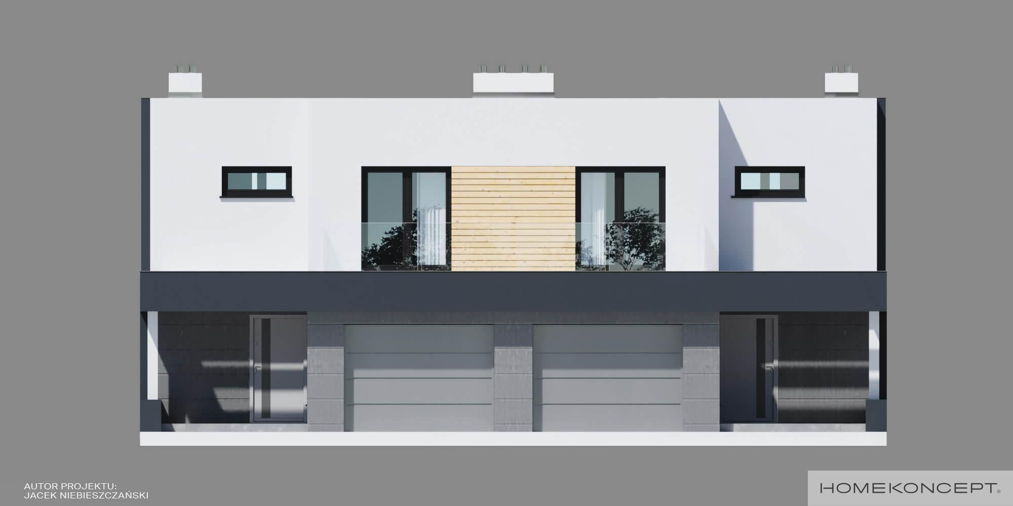 Elewacja frontowa projektu w zabudowie bliźniaczej Home Koncept 52B