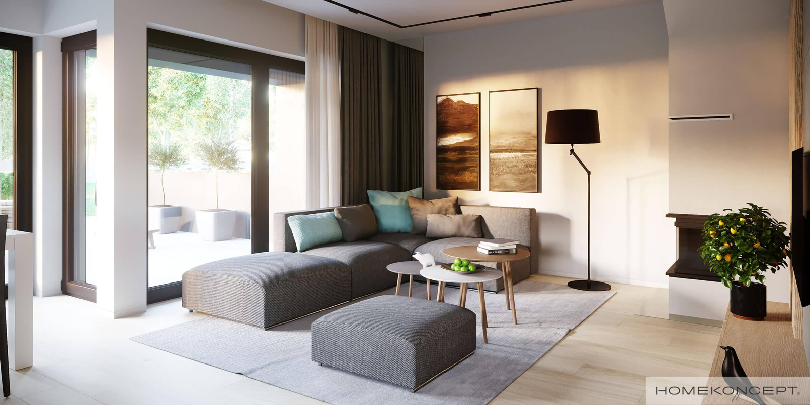 Wizualizacja domu salon w projekcie domu Home Koncept 52B