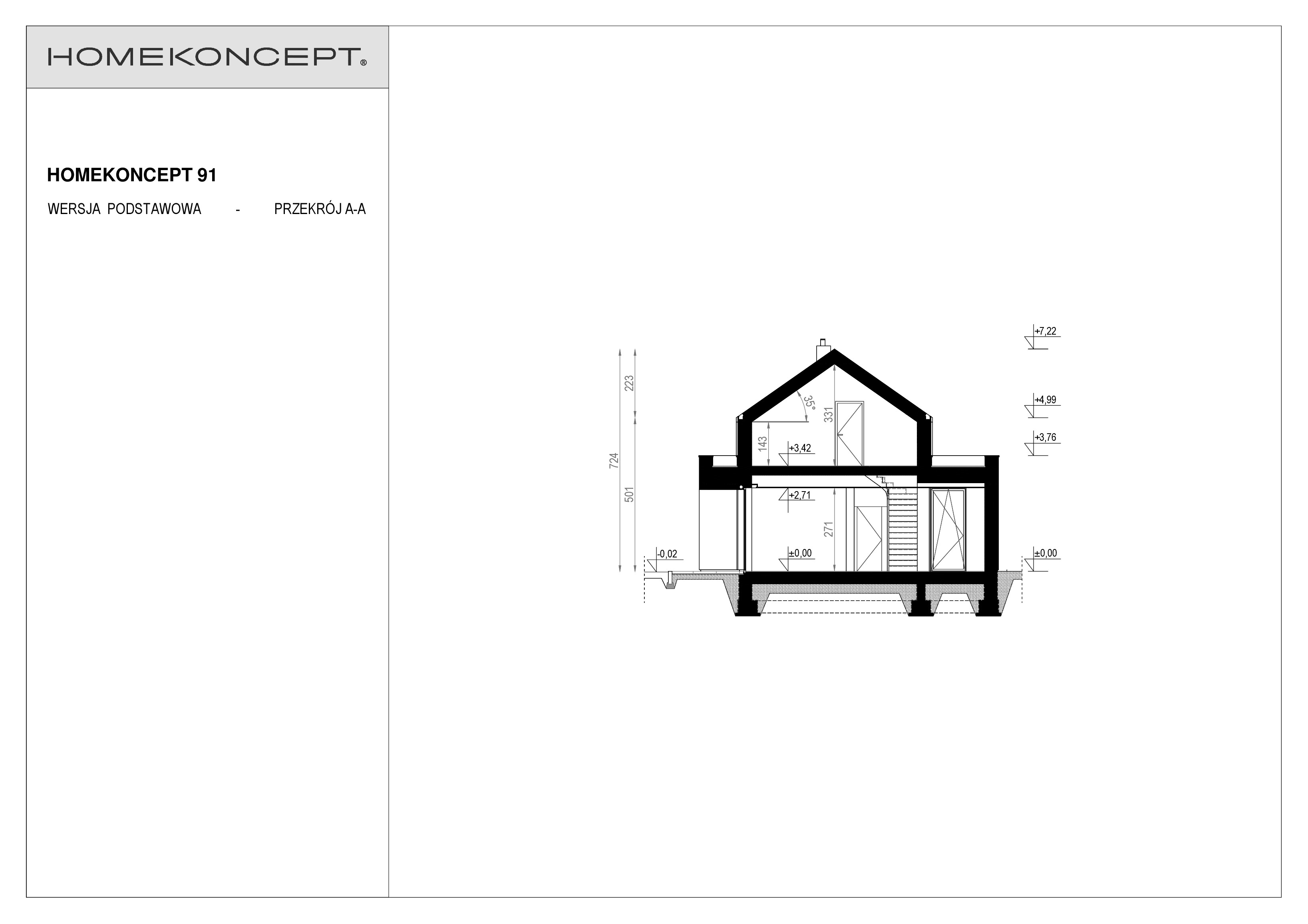 Przekrój budynku projekt domu HOME KONCEPT 91