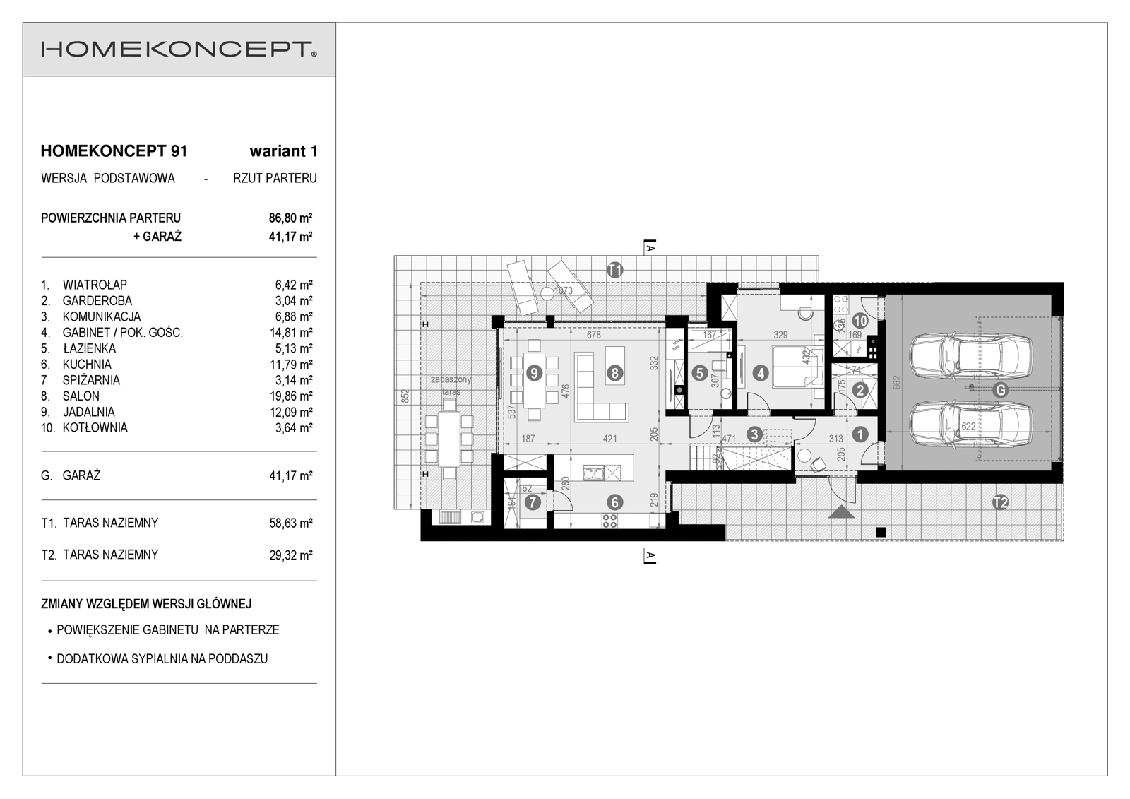 Rzut parteru w projekcie domu Home Koncept 91 wariant 01