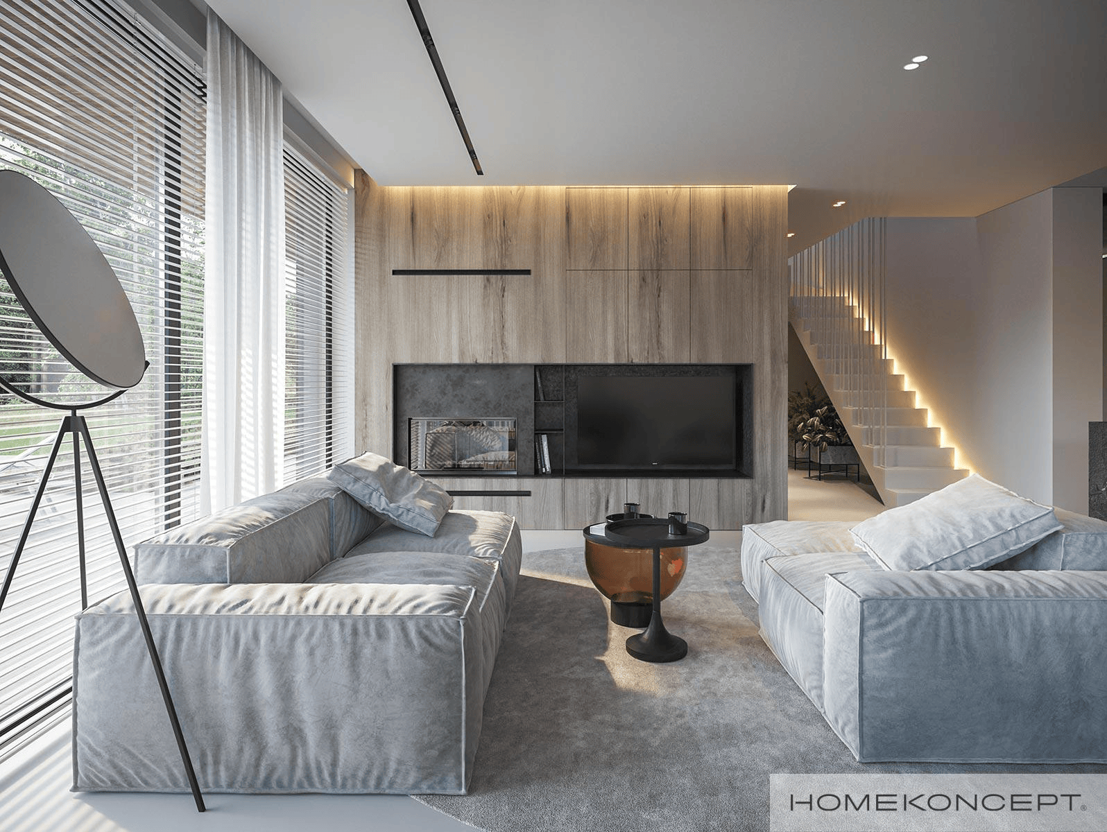 Wizualizacja projektu domu HK 91 salon i schody