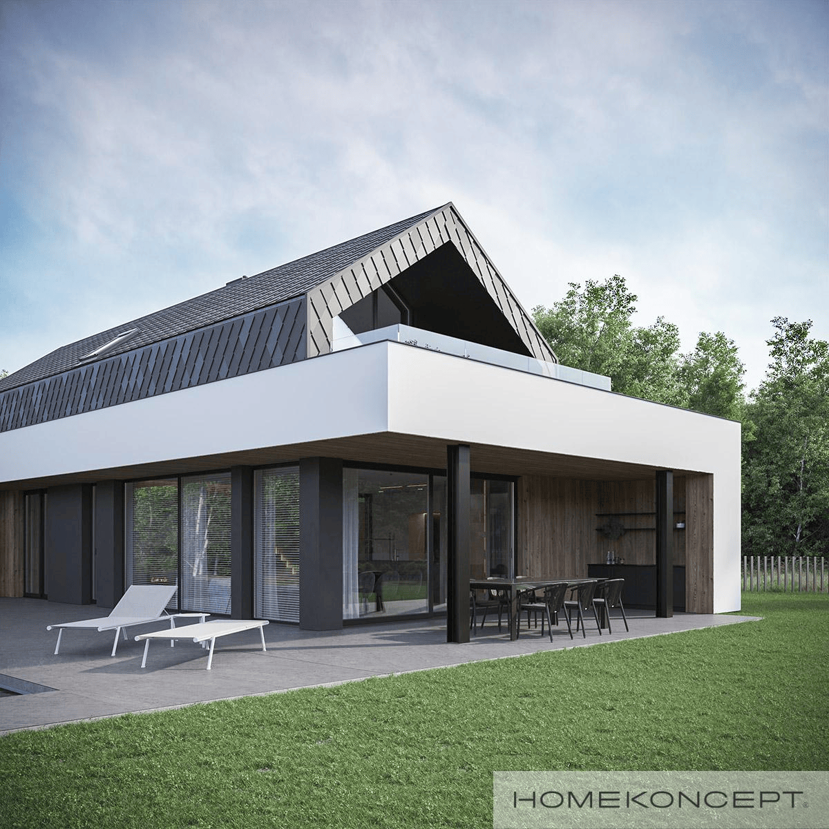 Piękny taras / zadaszenie w projekcie domu HOMEKONCPET 91