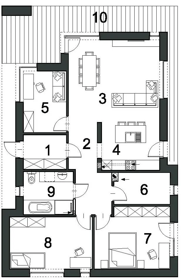 Rzut parteru domu jednorodzinnego ZGRABNY D53
