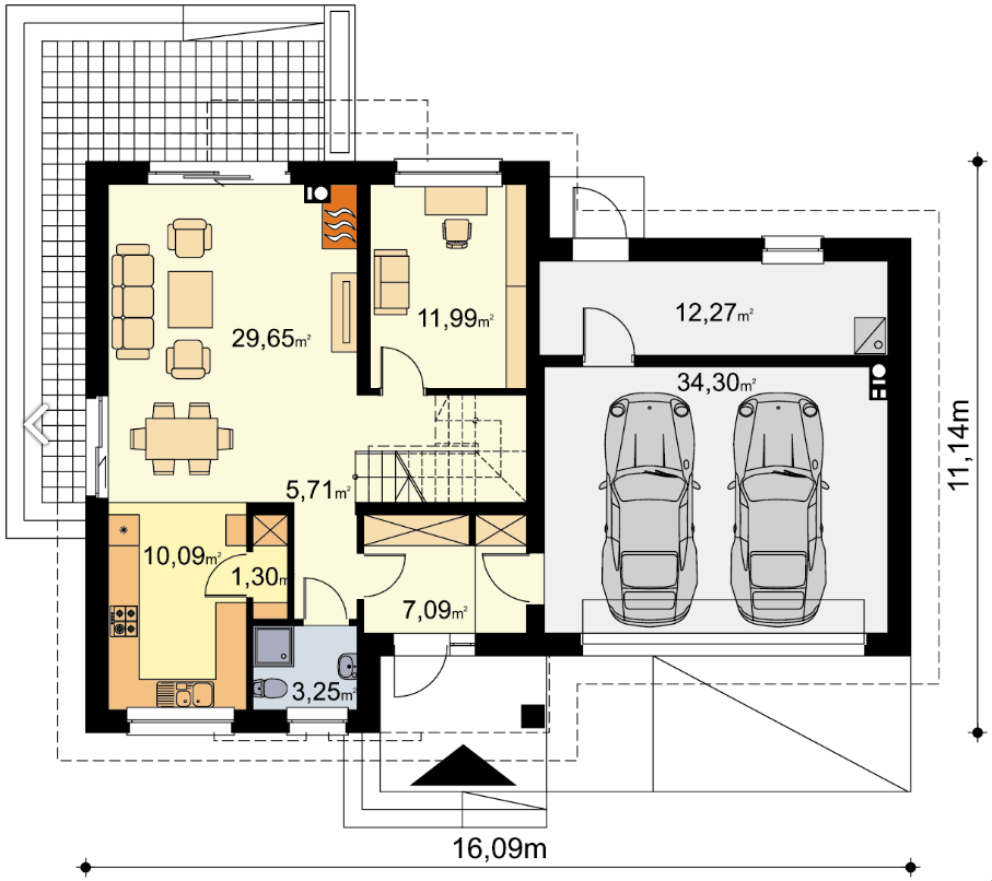 Rzut parteru w projekcie domu Ajaks 3 g2