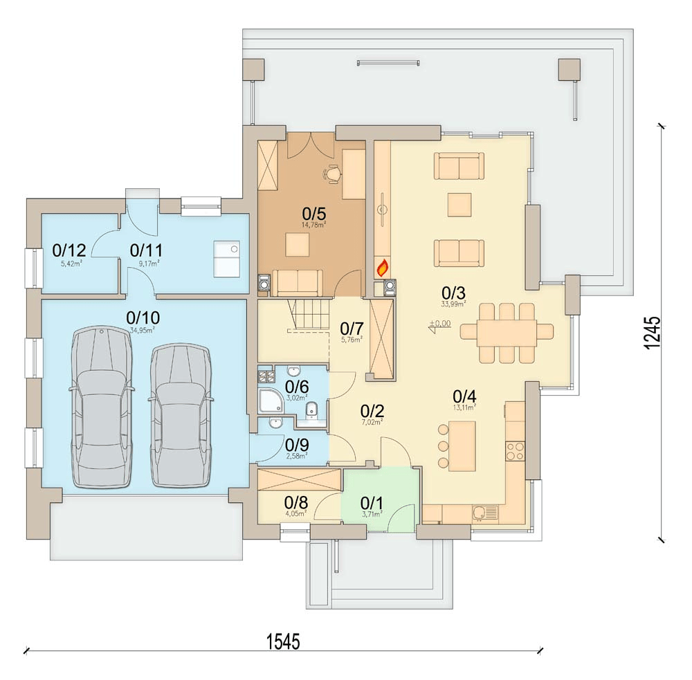Rzut parteru domu jednorodzinnego Lungo 3 modern s2