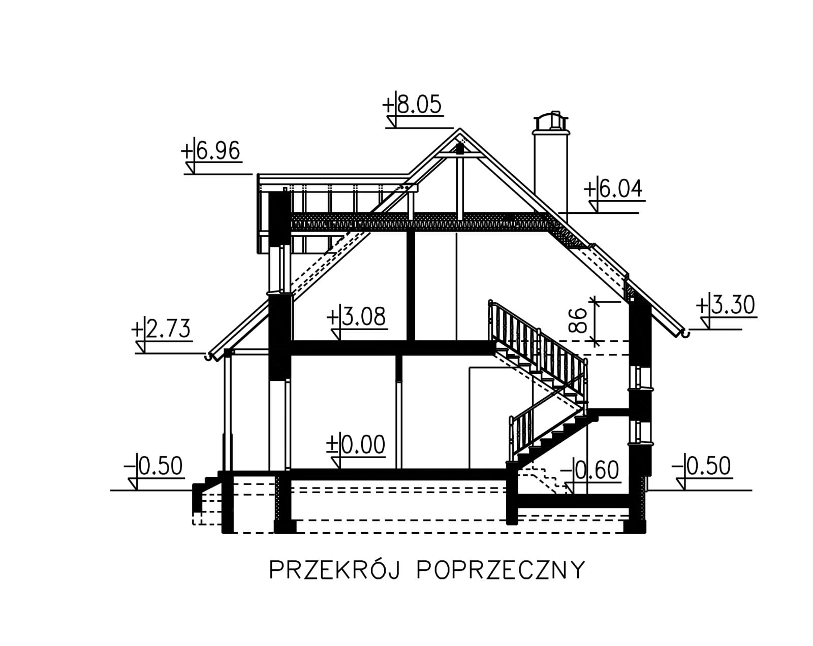 przekrój domu jednorodzinnego BW-17 wariant 3