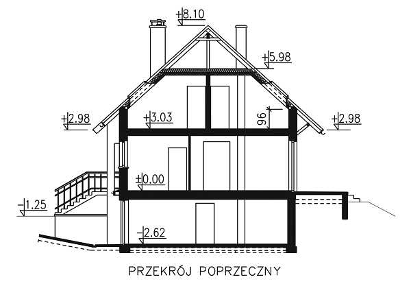 Przekrój domu jednorodzinnego BW-18 podpiwniczony