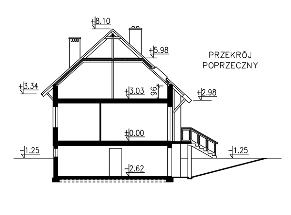 Przekrój domu jednorodzinnego BW-19 podpiwniczony